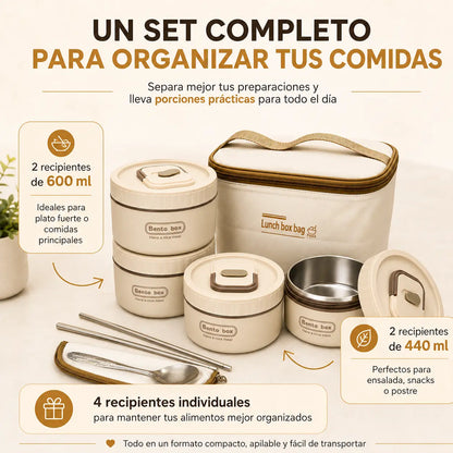 Portacomidas Térmicos con Interior de Acero Inoxidable 304 – Tu Almuerzo Caliente y Sin Derrames · Set x4