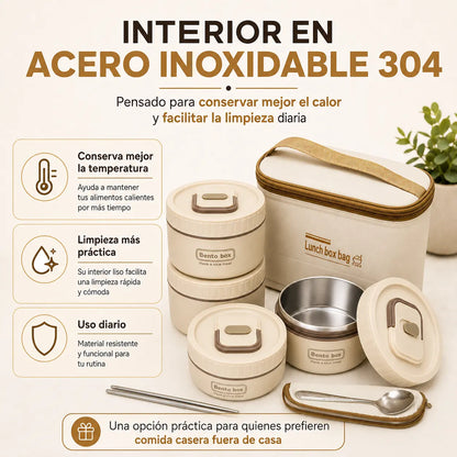 Portacomidas Térmicos con Interior de Acero Inoxidable 304 – Tu Almuerzo Caliente y Sin Derrames · Set x4