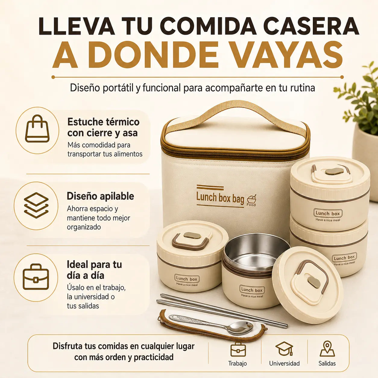 Portacomidas Térmicos con Interior de Acero Inoxidable 304 – Tu Almuerzo Caliente y Sin Derrames · Set x4