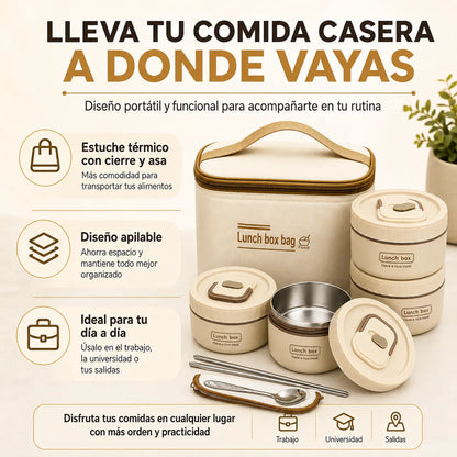 Portacomidas Térmicos con Interior de Acero Inoxidable 304 – Tu Almuerzo Caliente y Sin Derrames · Set x4